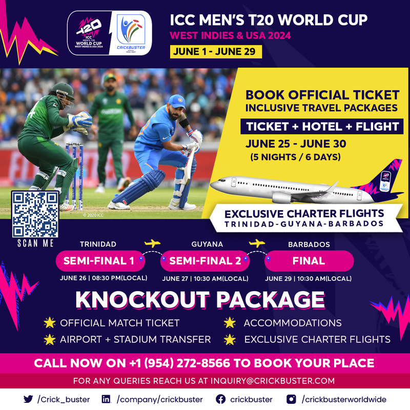 Crickbuster USA inc offers Ticket inclusive travel packages for the ICC men’s T20 world cup knockout stage